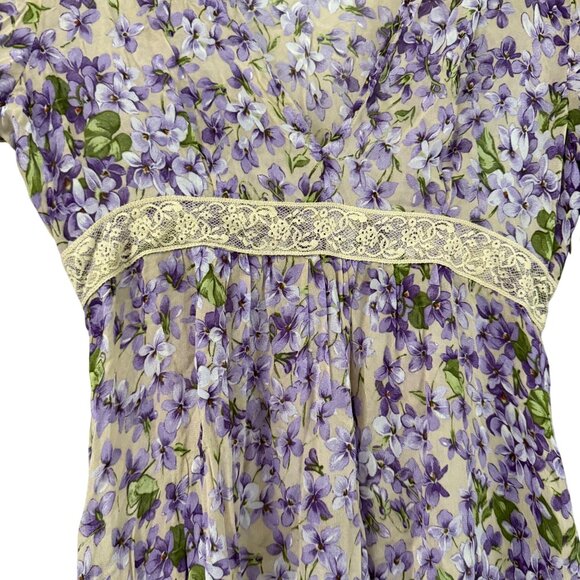 Twinset Simona Barbieri Purple Floral Chiffon Sheer Long Sleeve Vneck Dress XS - Picture 2 of 9